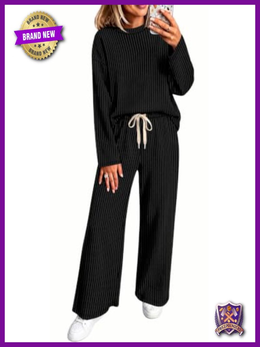Women Two Piece Lounge Set Ribbed Knit Long Sleeve Top Pants Cozy Fall Winter